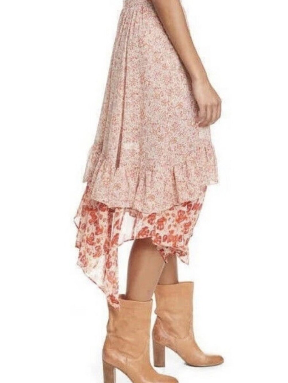 FREE PEOPLE Floral Tiered Handkerchief Hem Midi Skirt - Peach Floral - Picture 4 of 6